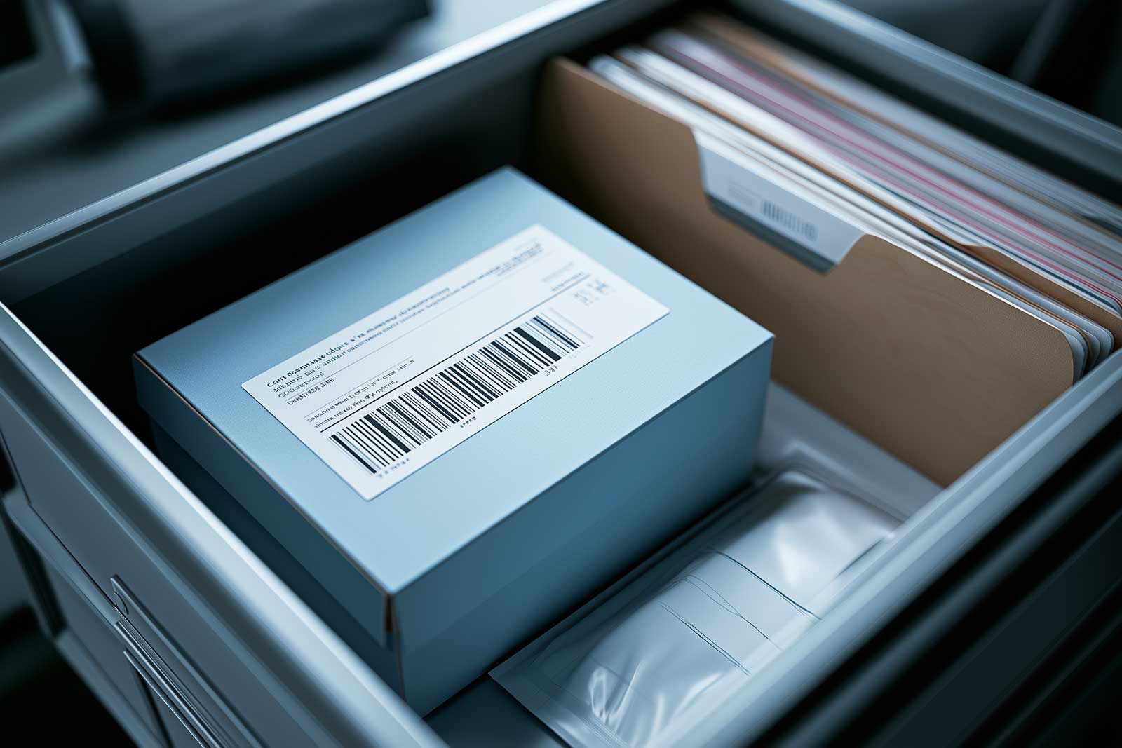 Shipping boxes of DNA test kits with an inventory tag attached