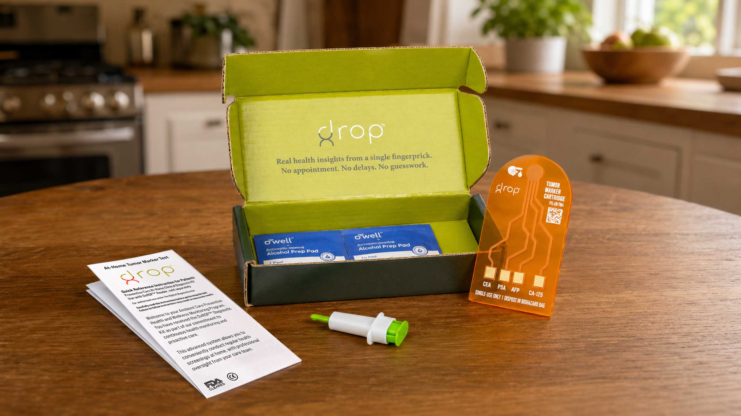 The DxROP kit on a kitchen table