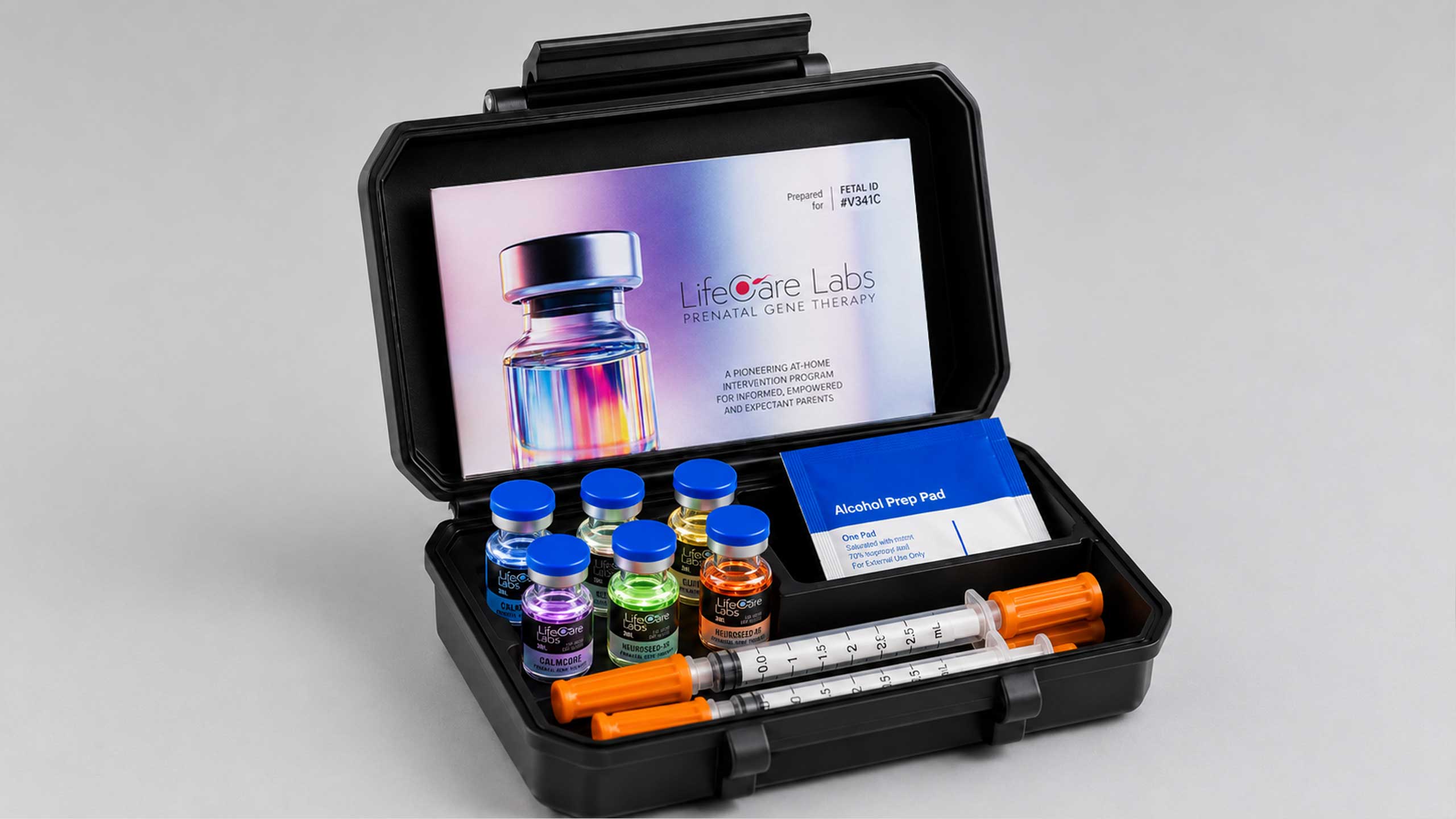 The LifeCare Labs Prenatal Kit with its closed case and instruction booklet