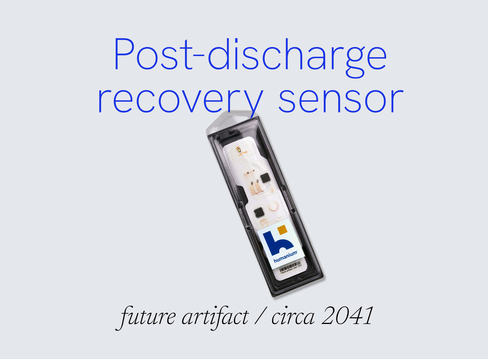 Humanium® Biosensor — skin-adherent post-discharge recovery sensor, circa 2041