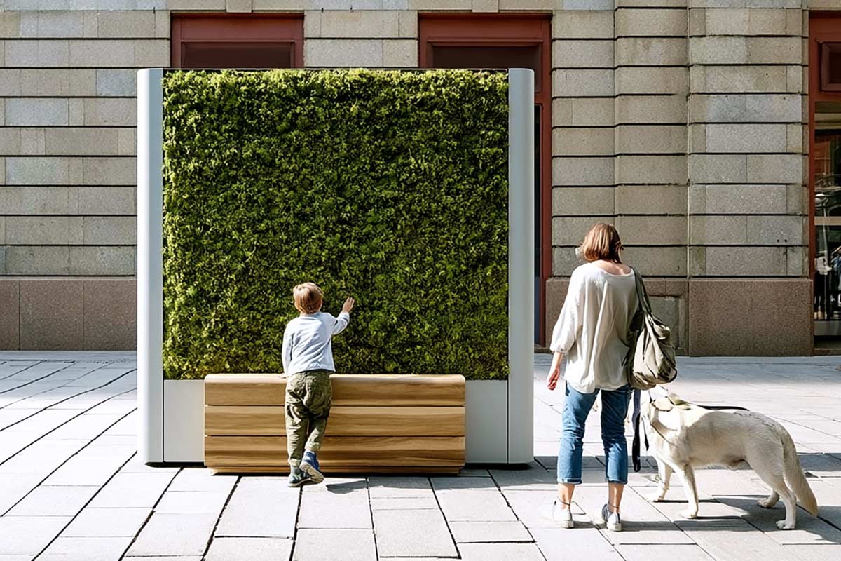 Moss panel installation in an urban setting