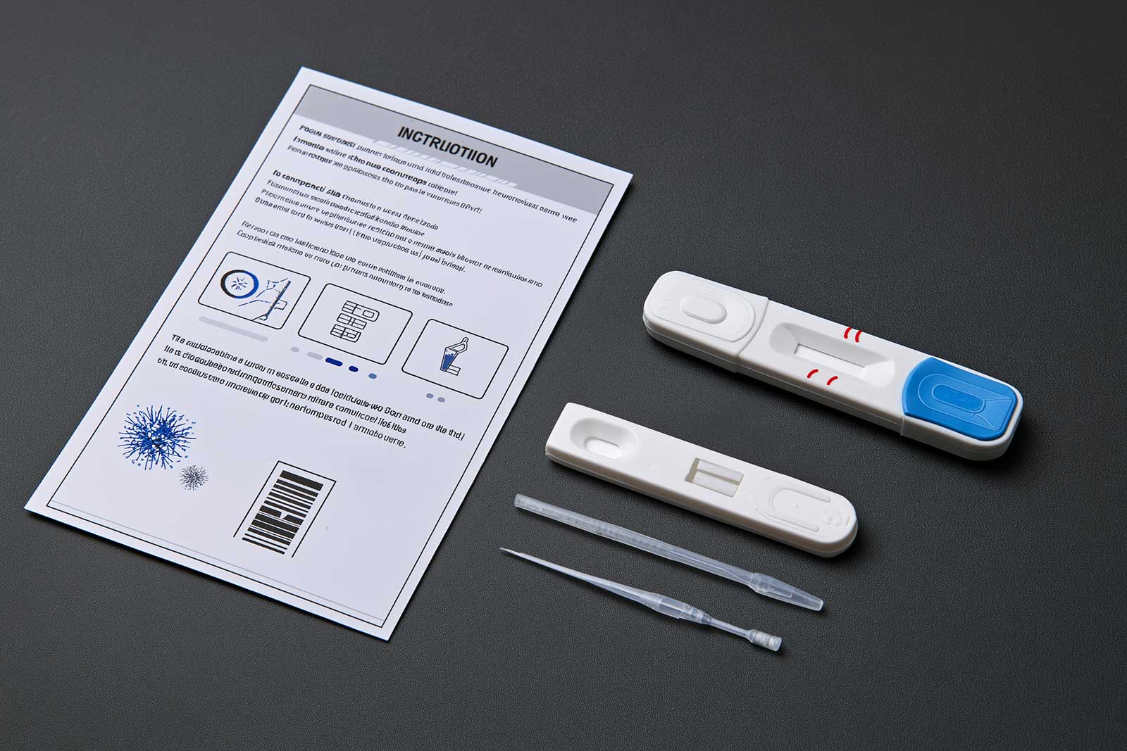 An at-home rapid test kit alongside its results
