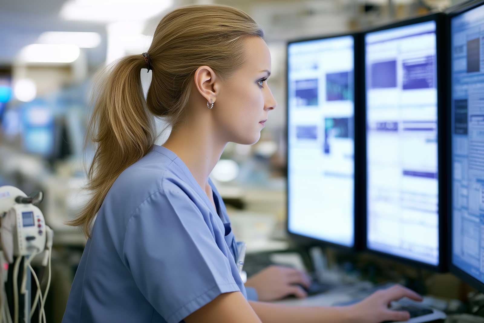 A clinical monitoring dashboard with unaddressed alerts on a screen