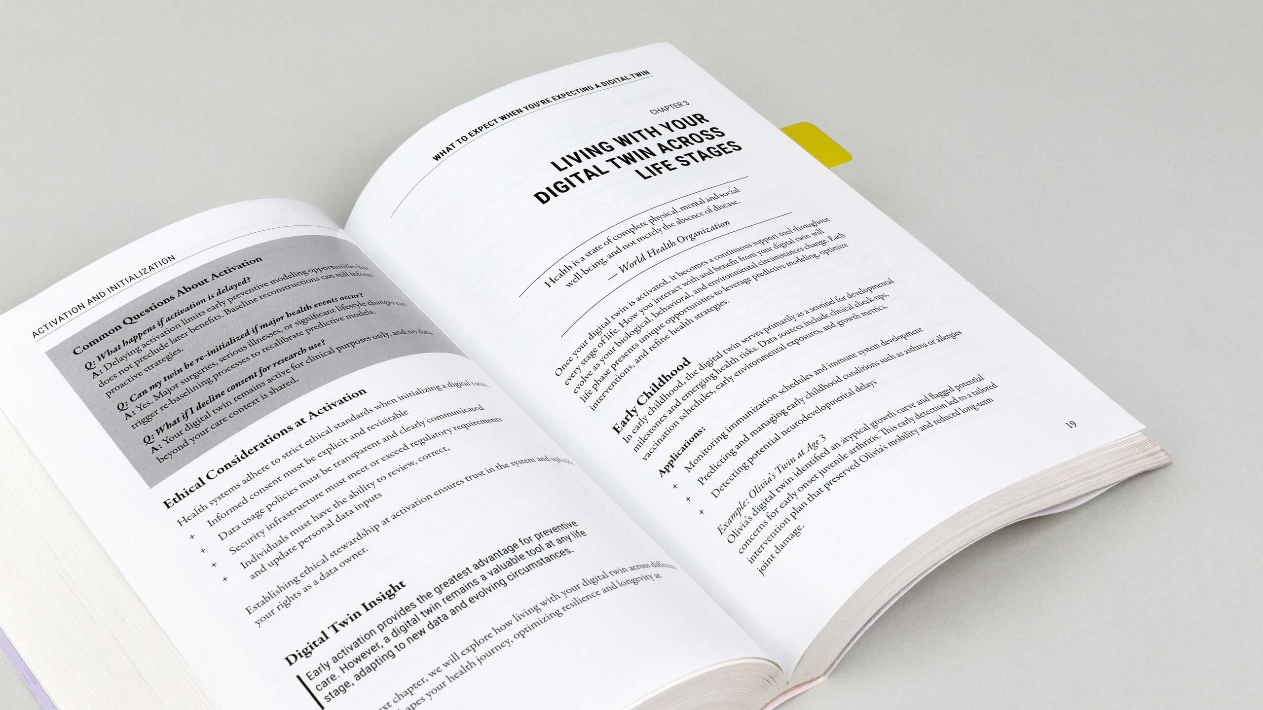 An interior spread explaining how a digital twin stays current